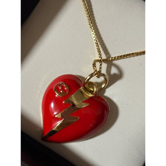 Authentic Gucci Red Heart Zipper Charm & Box Unbranded 16” Gold-Plated Chain - Picture 10 of 11